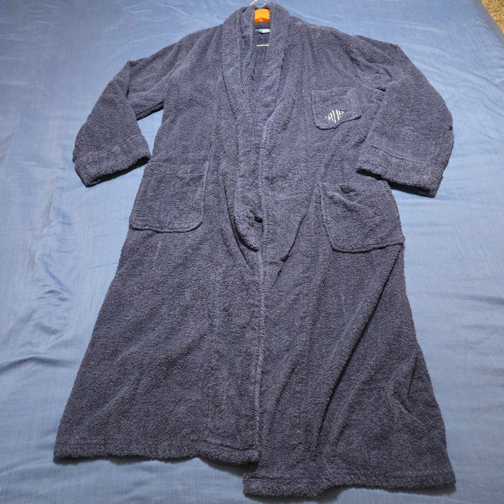 Stafford Bathrobe Mens S-M Blue Good Terry Cloth Cotton Monogram Shawl Collar